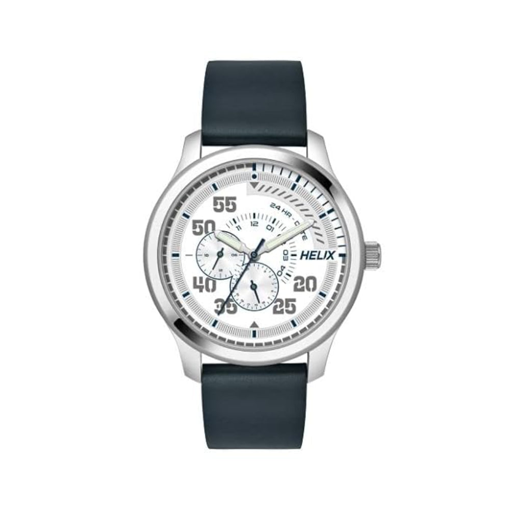 Helix By Timex Silver Round Analog Leather Watch Men -TW043HG07
