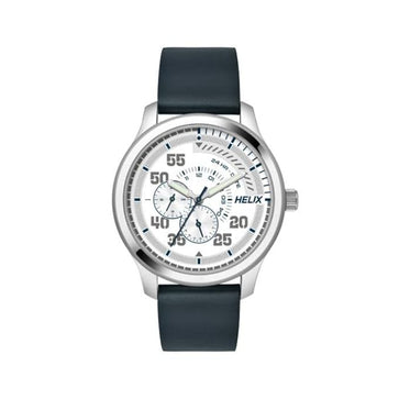 Helix By Timex Silver Round Analog Leather Watch Men -TW043HG07