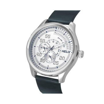 Helix By Timex Silver Round Analog Leather Watch Men -TW043HG07
