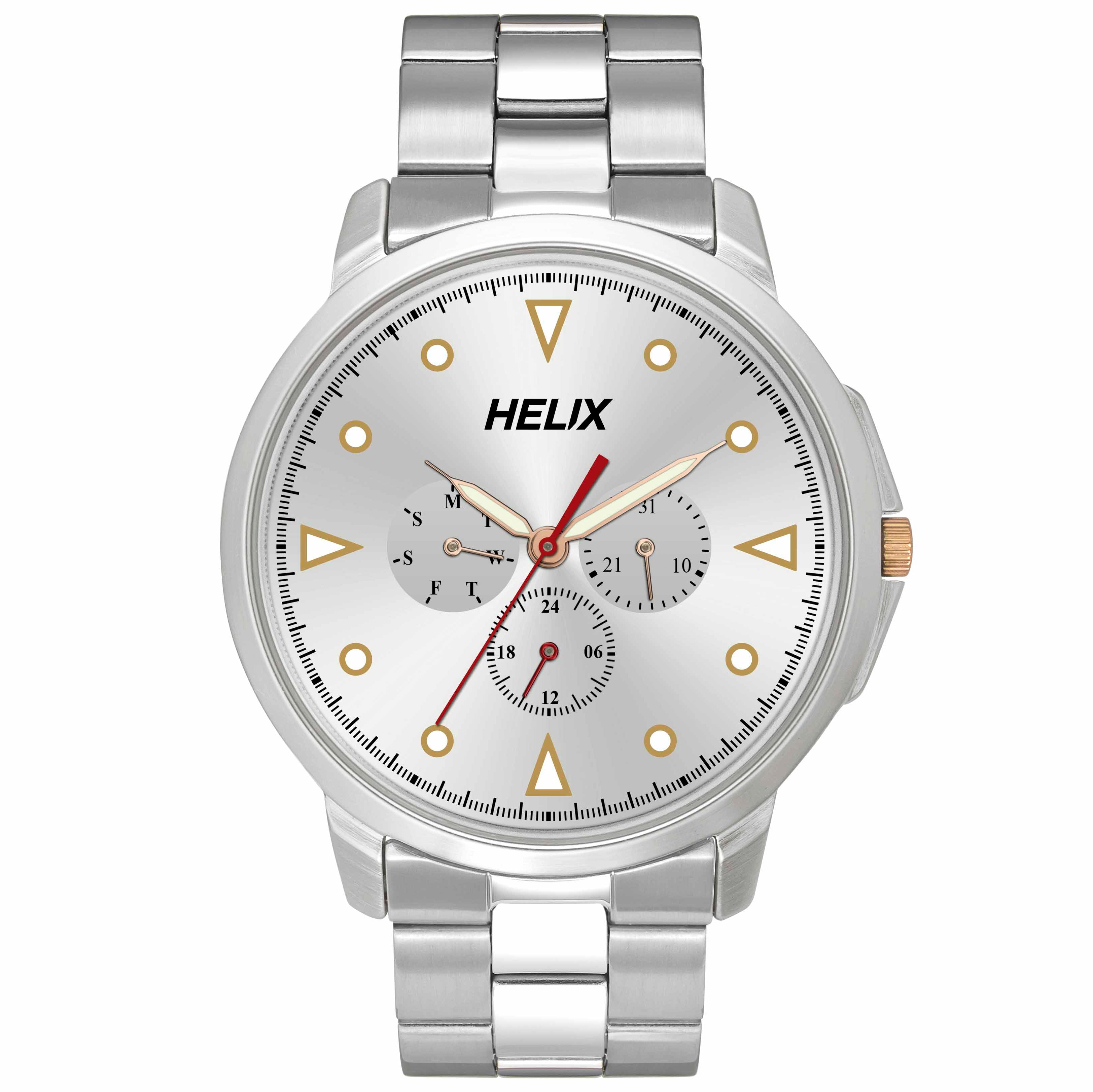 Helix By Timex Silver Round Analog Stainless Steel Watch Men -TW027HG35