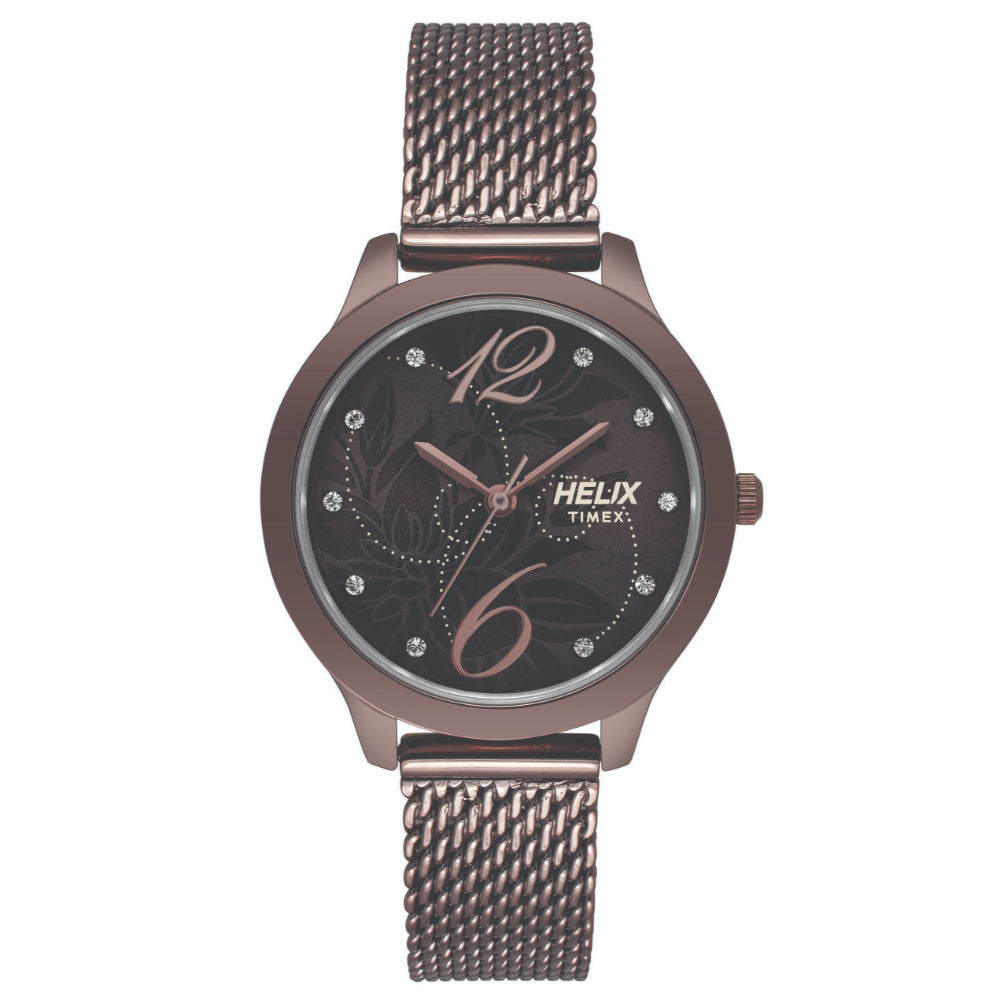 Helix By Timex Brown Round Analog Stainless Steel Watch Women -TW022HL19