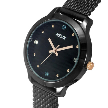 Helix By Timex Black Round Analog Stainless Steel Watch Women -TW022HL24