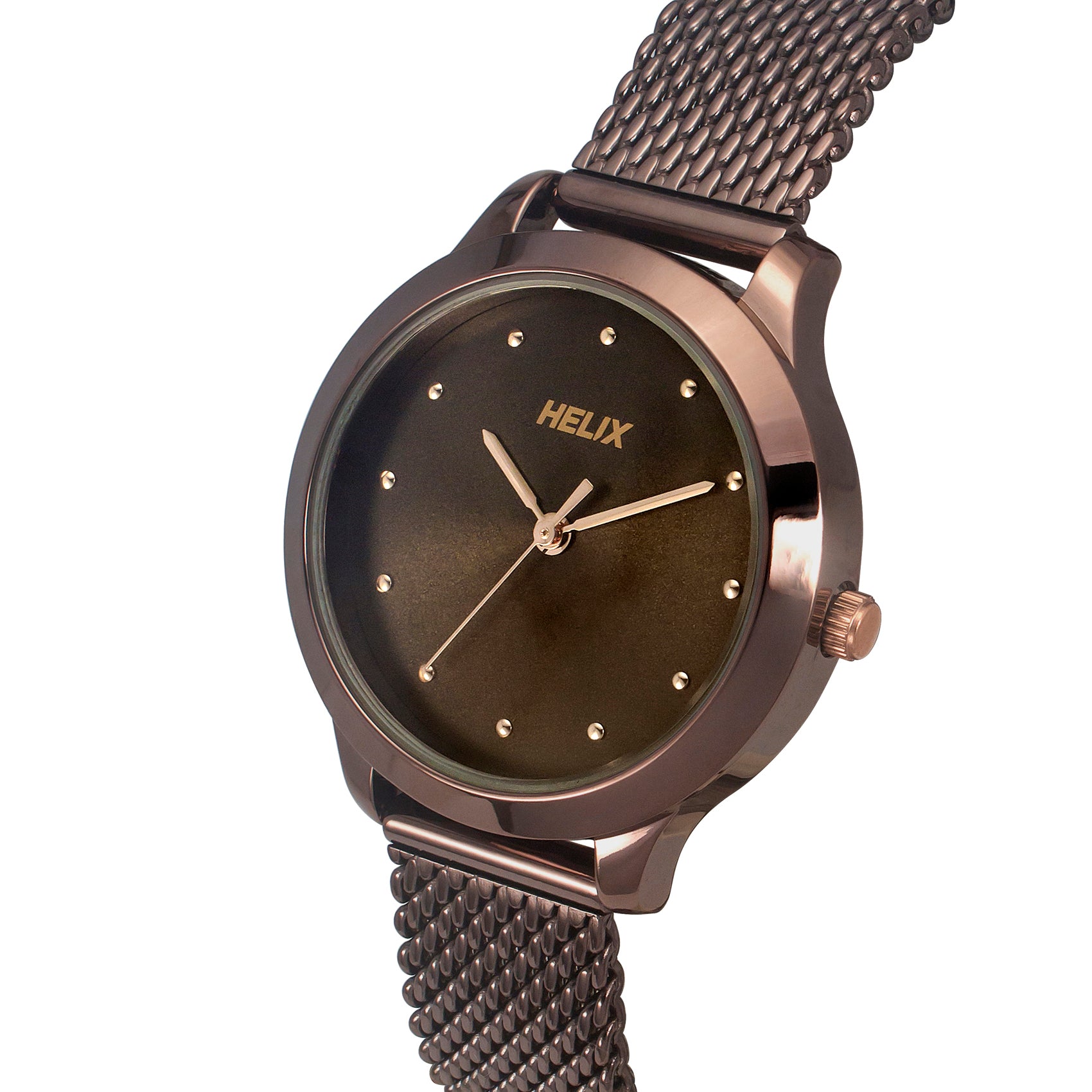 Helix By Timex Brown Round Analog Stainless Steel Watch Women -TW022HL27