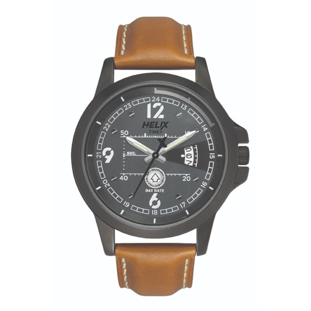 Helix By Timex Grey Round Analog Leather Watch Men -TW023HG14