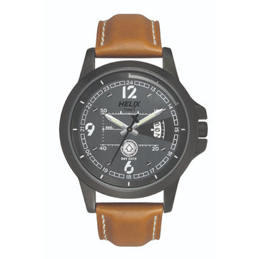 Helix By Timex Grey Round Analog Leather Watch Men -TW023HG14