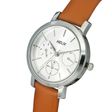 Helix By Timex Silver Round Analog Leather Watch Women -TW024HL34