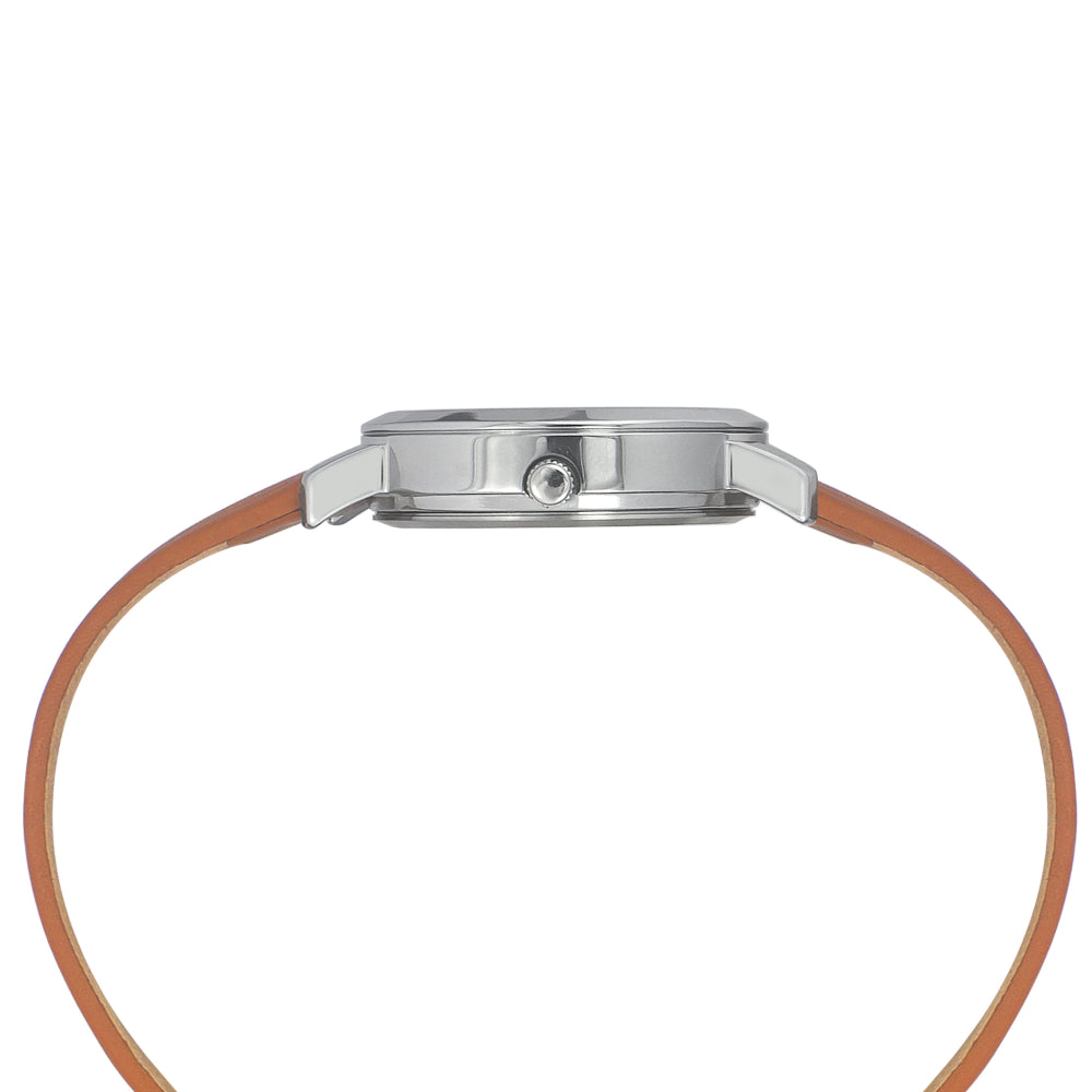 Helix By Timex Silver Round Analog Leather Watch Women -TW024HL34