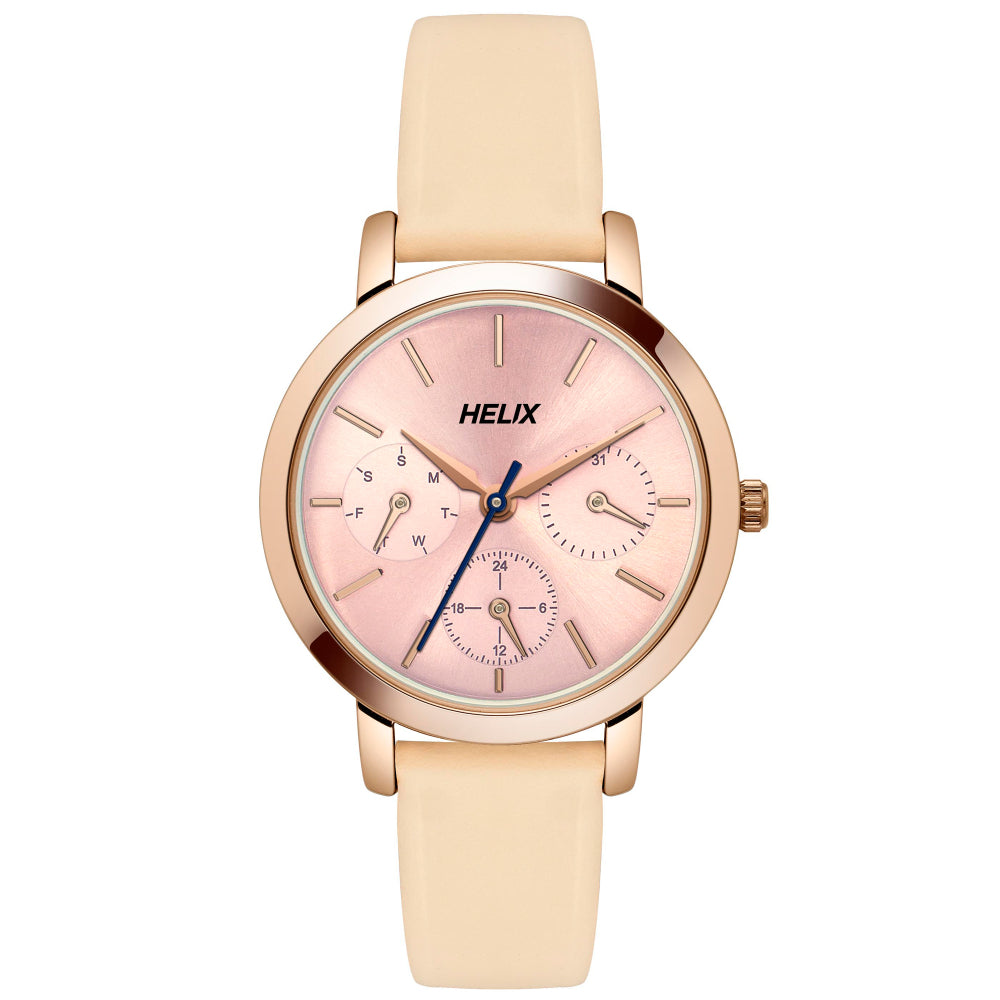 Helix By Timex Pink Round Analog Leather Watch Women -TW024HL35