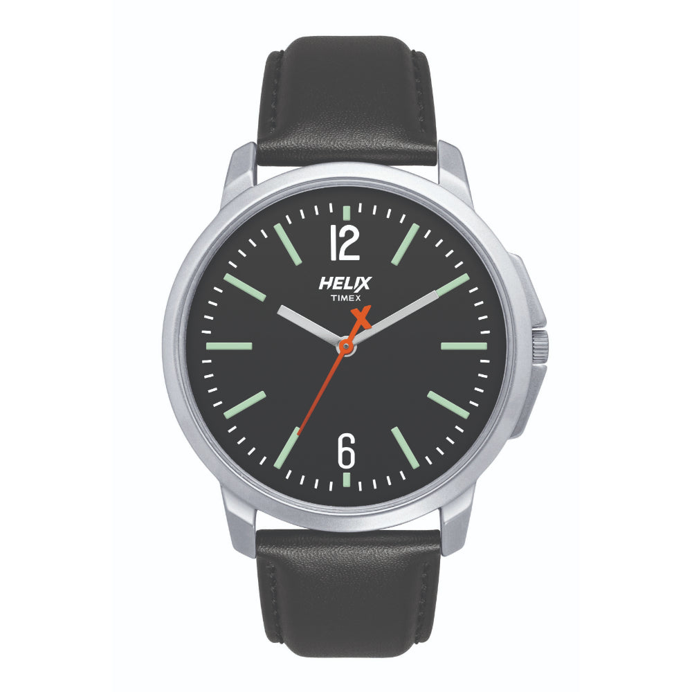 Helix By Timex Black Round Analog Leather Watch Men -TW027HG01