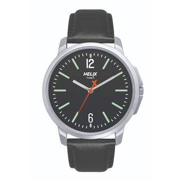 Helix By Timex Black Round Analog Leather Watch Men -TW027HG01