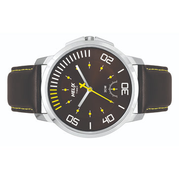 Helix By Timex Brown Round Analog Leather Watch Men -TW027HG06