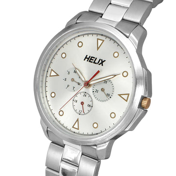 Helix By Timex Silver Round Analog Stainless Steel Watch Men -TW027HG35