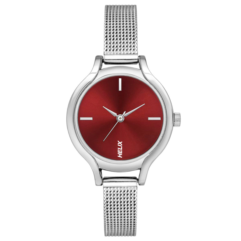 Helix By Timex Red Round Analog Stainless Steel Watch Women -TW027HL21