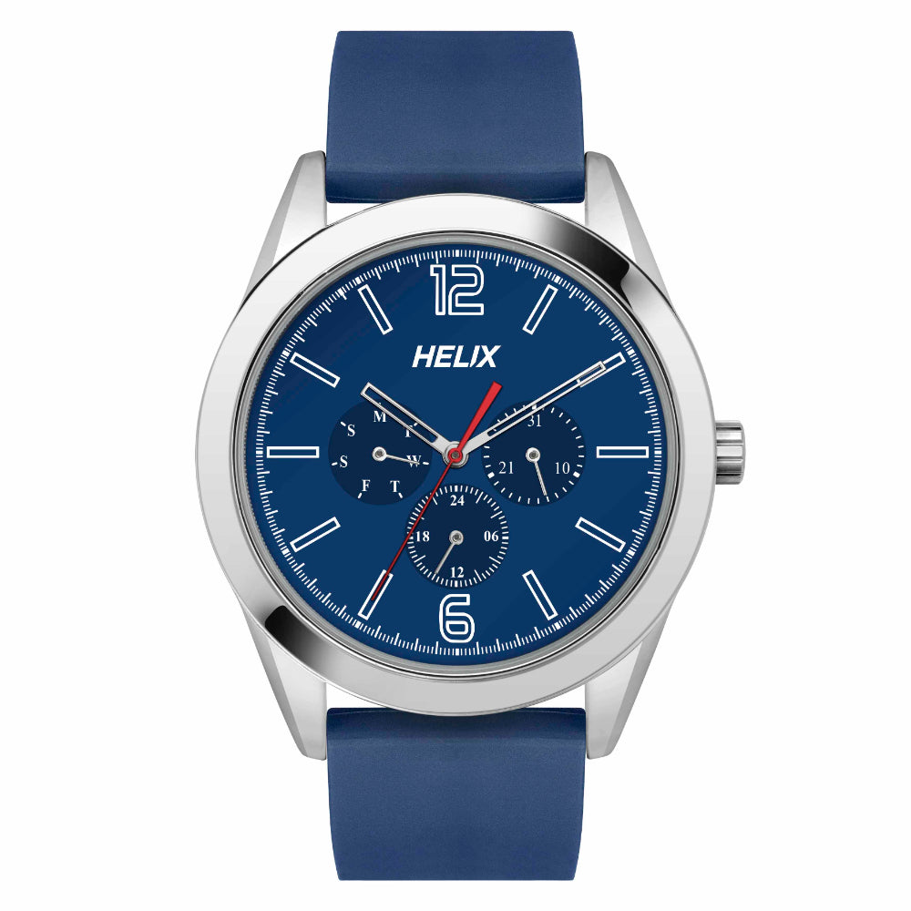 Helix By Timex Blue Round Analog Silicone Watch Men -TW031HG19