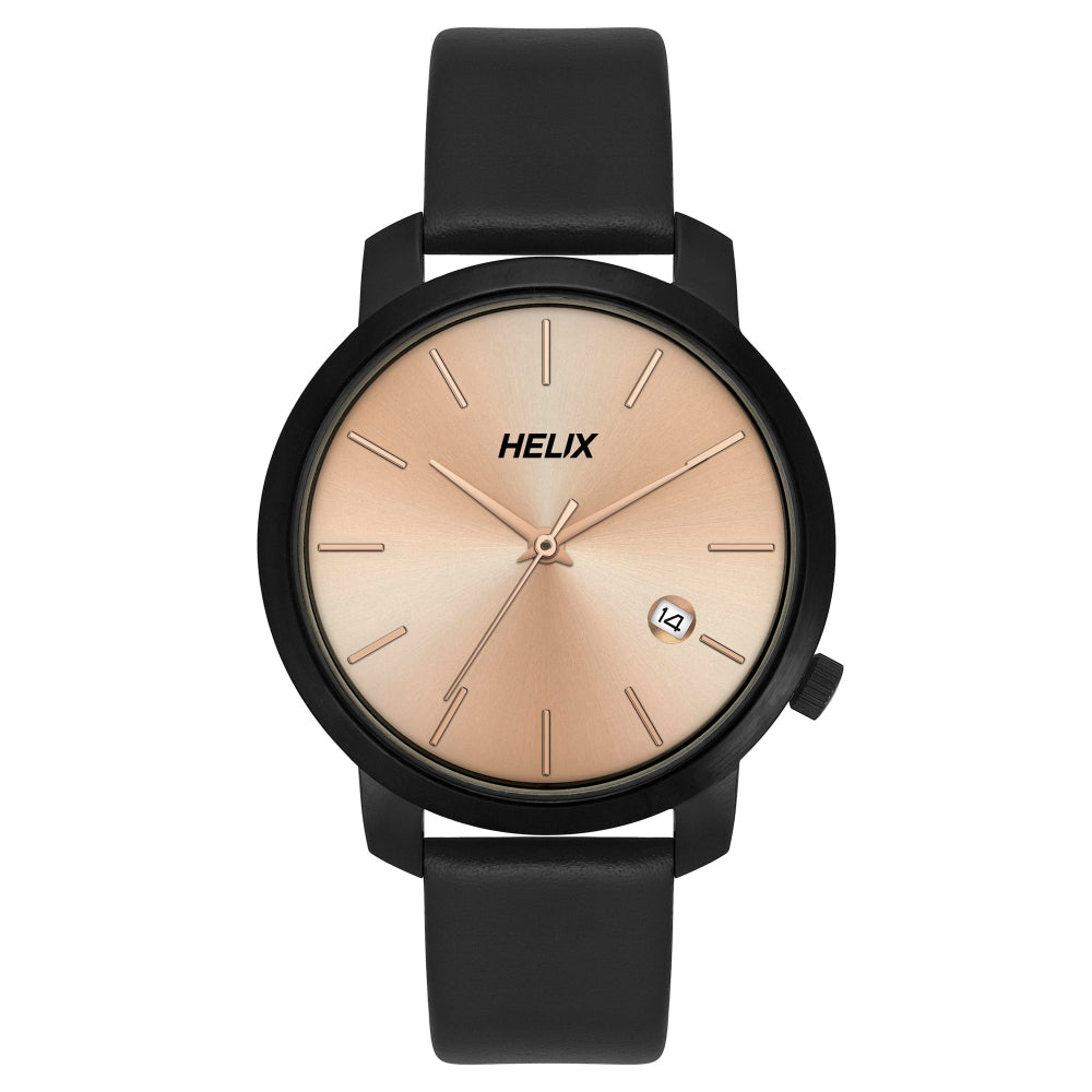 Helix By Timex Rose Gold Round Analog Leather Watch Women -TW032HL36