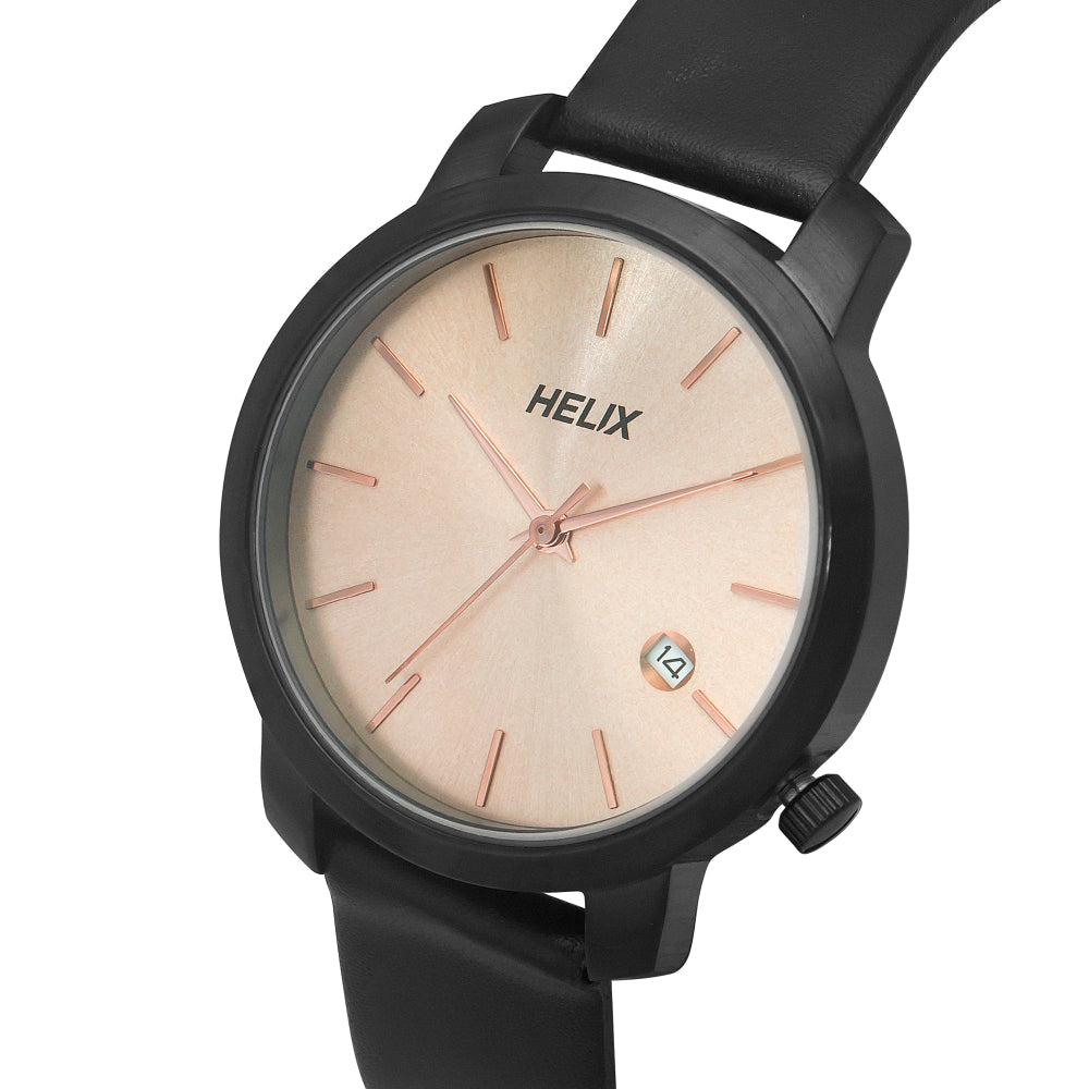 Helix By Timex Rose Gold Round Analog Leather Watch Women -TW032HL36
