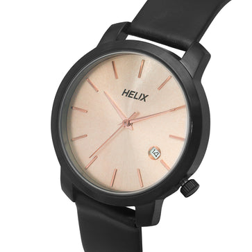 Helix By Timex Rose Gold Round Analog Leather Watch Women -TW032HL36