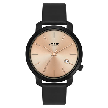 Helix By Timex Rose Gold Round Analog Leather Watch Women -TW032HL36