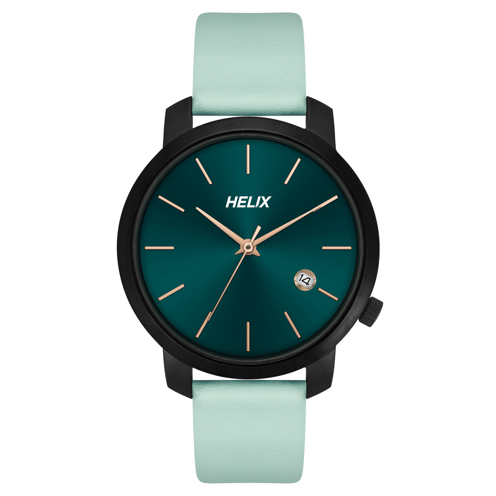 Helix By Timex Green Round Analog Leather Watch Women -TW032HL37