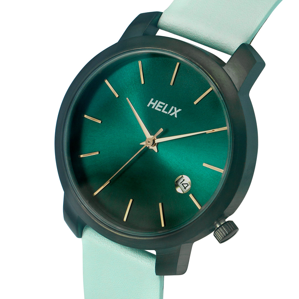 Helix By Timex Green Round Analog Leather Watch Women -TW032HL37