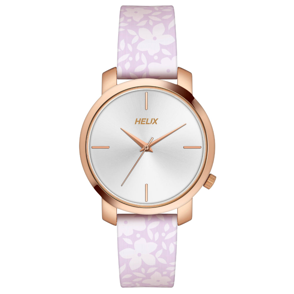 Helix By Timex Silver Round Analog Leather Watch Women -TW032HL40