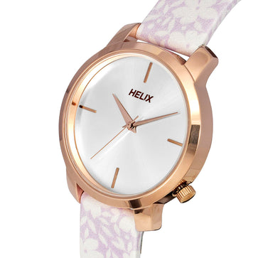 Helix By Timex Silver Round Analog Leather Watch Women -TW032HL40
