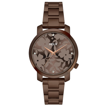 Helix By Timex Brown Round Analog Stainless Steel Watch Women -TW032HL42