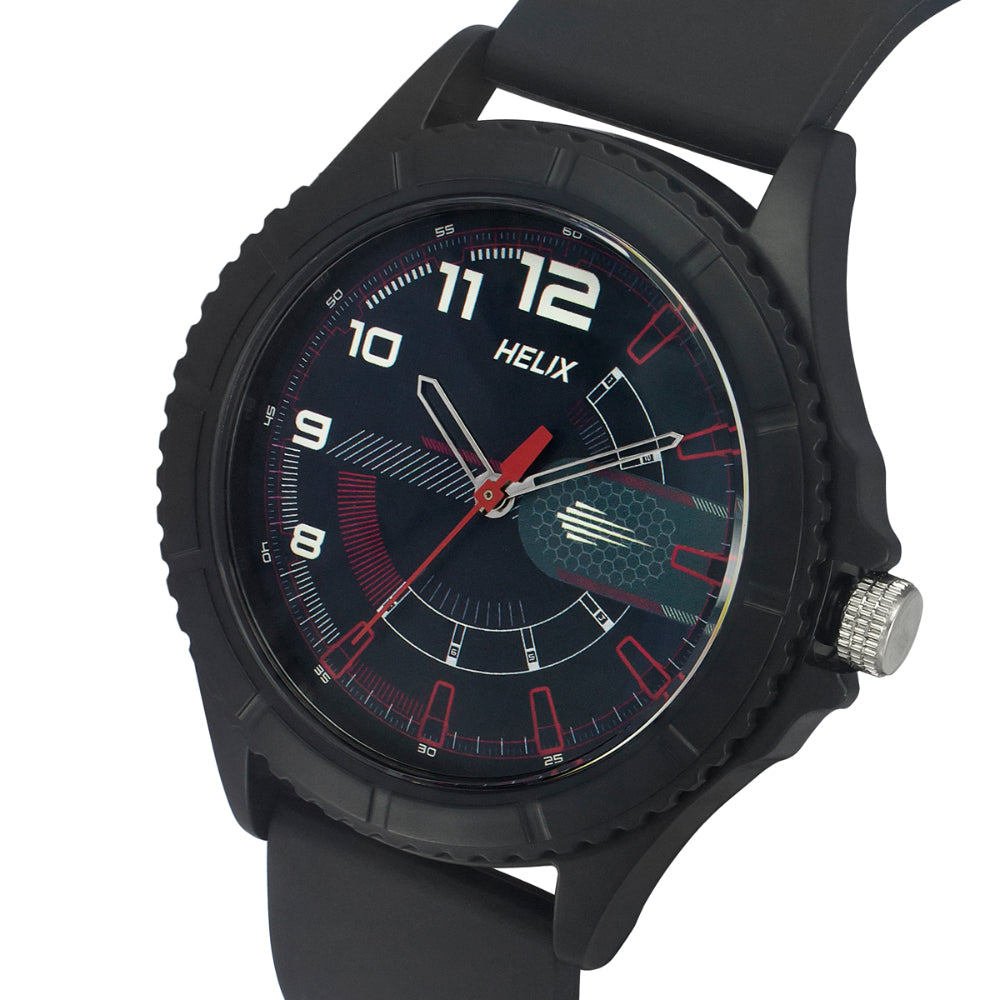 Helix By Timex Black Round Analog Silicone Watch Men -TW033HG14