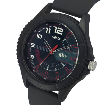 Helix By Timex Black Round Analog Silicone Watch Men -TW033HG14
