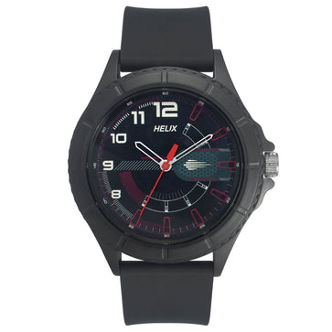 Helix By Timex Black Round Analog Silicone Watch Men -TW033HG14