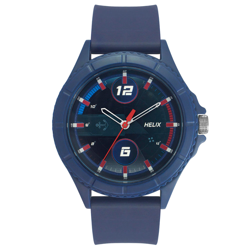 Helix By Timex Black/Blue Round Analog Silicone Watch Men -TW033HG16