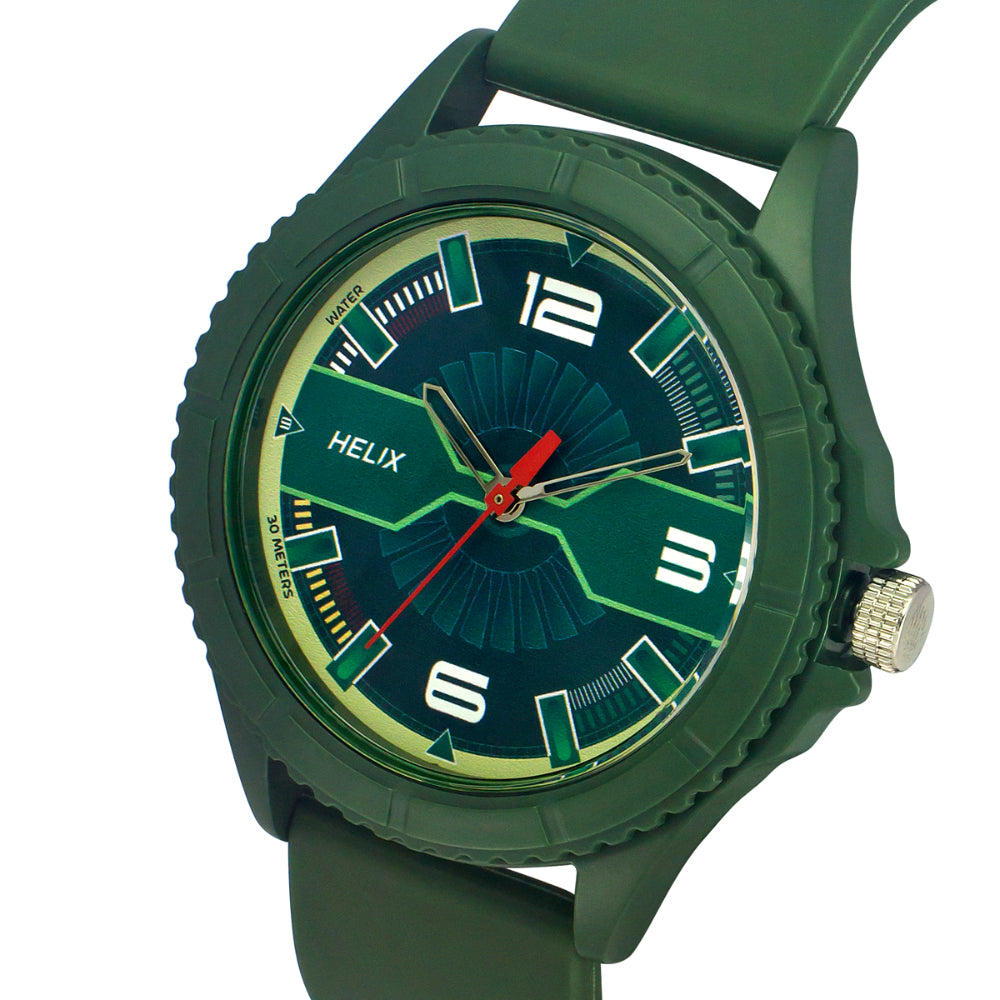 Helix By Timex Green Round Analog Silicone Watch Men -TW033HG18
