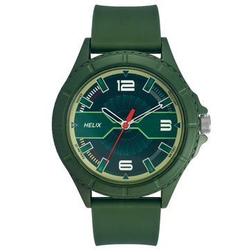 Helix By Timex Green Round Analog Silicone Watch Men -TW033HG18