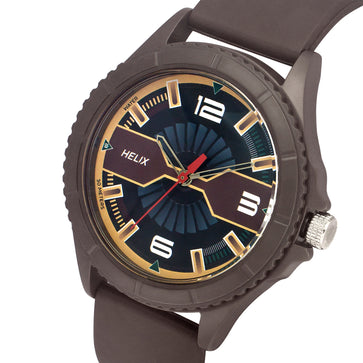 Helix By Timex Black/Brown Round Analog Silicone Watch Men -TW033HG19