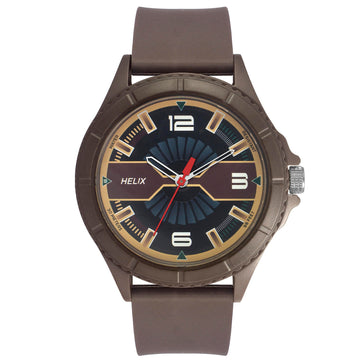 Helix By Timex Black/Brown Round Analog Silicone Watch Men -TW033HG19