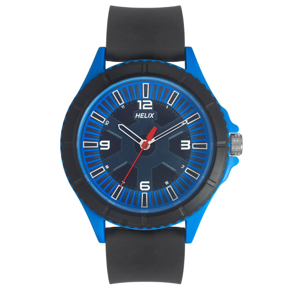 Helix By Timex Black/Blue Round Analog Silicone Watch Men -TW033HG21