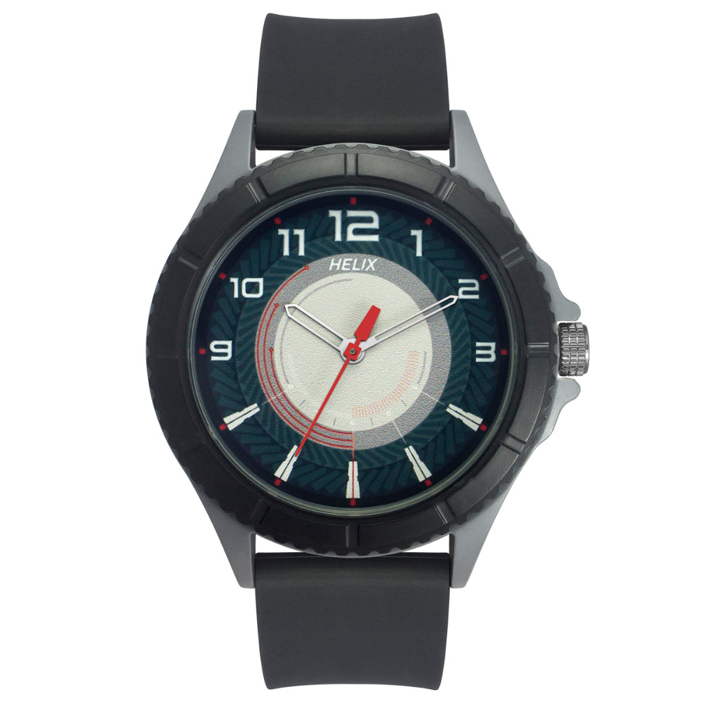 Helix By Timex Black/Grey Round Analog Silicone Watch Men -TW033HG22