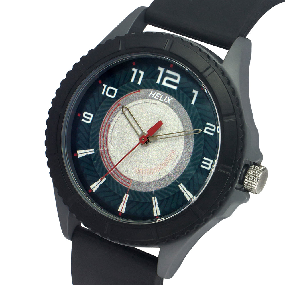 Helix By Timex Black/Grey Round Analog Silicone Watch Men -TW033HG22