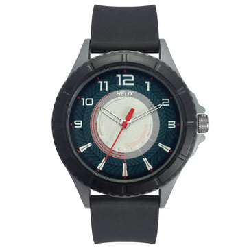 Helix By Timex Black/Grey Round Analog Silicone Watch Men -TW033HG22