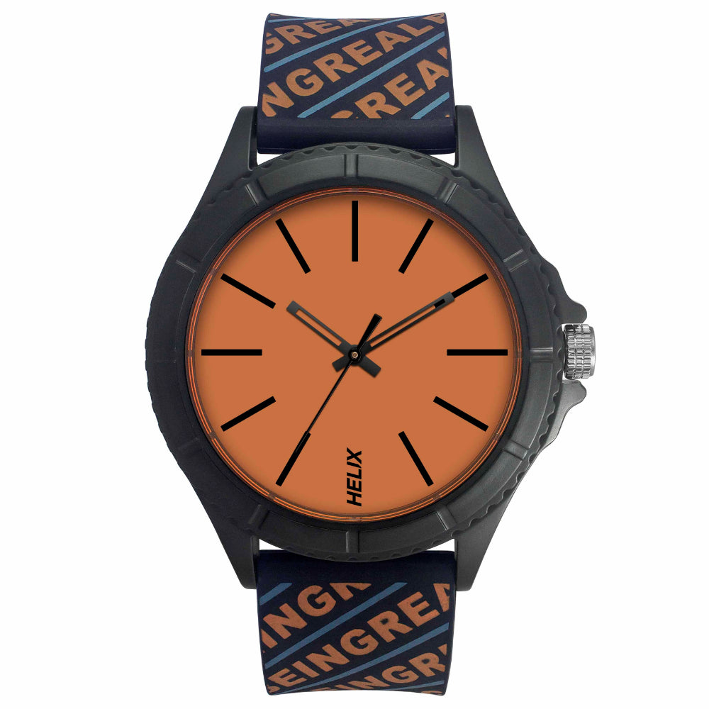 Helix By Timex Orange Round Analog Silicone Watch Men -TW033HG24