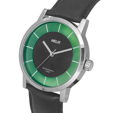 Helix By Timex Black Round Analog Leather Watch Men -TW035HG07