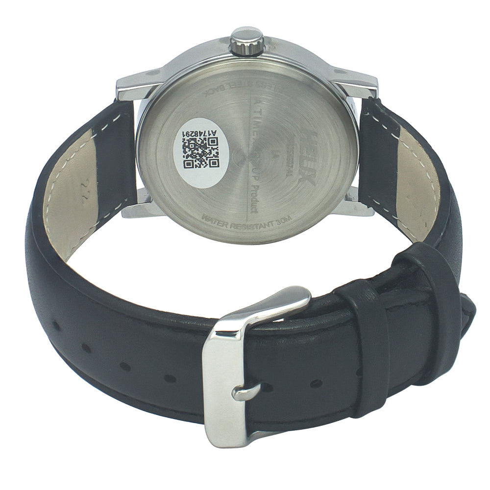 Helix By Timex Black Round Analog Leather Watch Men -TW035HG07