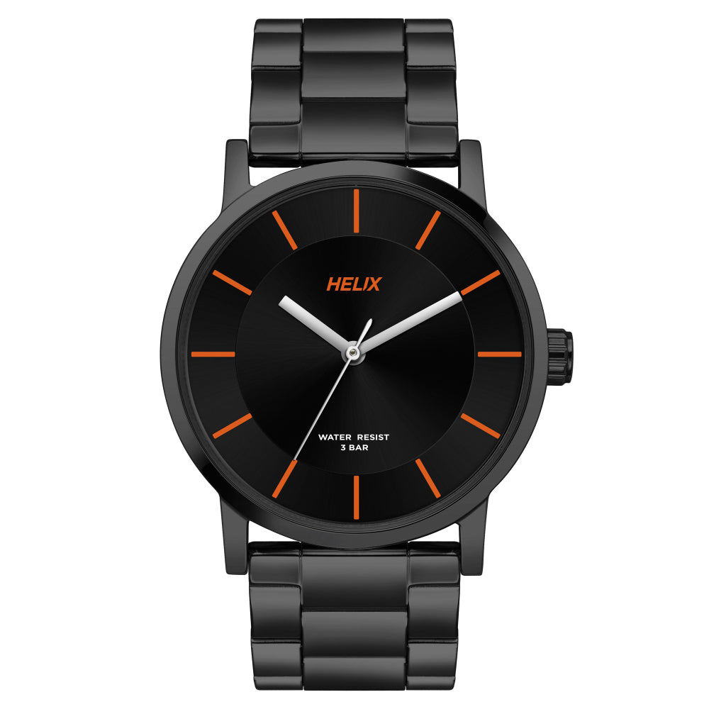 Helix By Timex Black Round Analog Stainless Steel Watch Men -TW035HG10