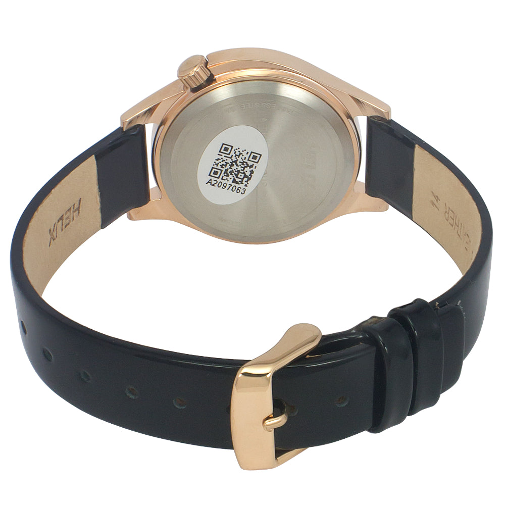 Helix By Timex Black Round Analog Leather Watch Women -TW037HL12