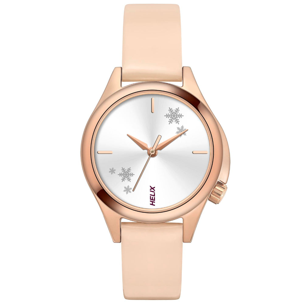 Helix By Timex Silver Round Analog Leather Watch Women -TW037HL14