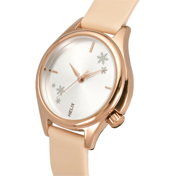 Helix By Timex Silver Round Analog Leather Watch Women -TW037HL14