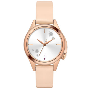Helix By Timex Silver Round Analog Leather Watch Women -TW037HL14
