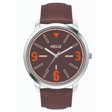 Helix By Timex Brown Round Analog Leather Watch Men -TW039HG00