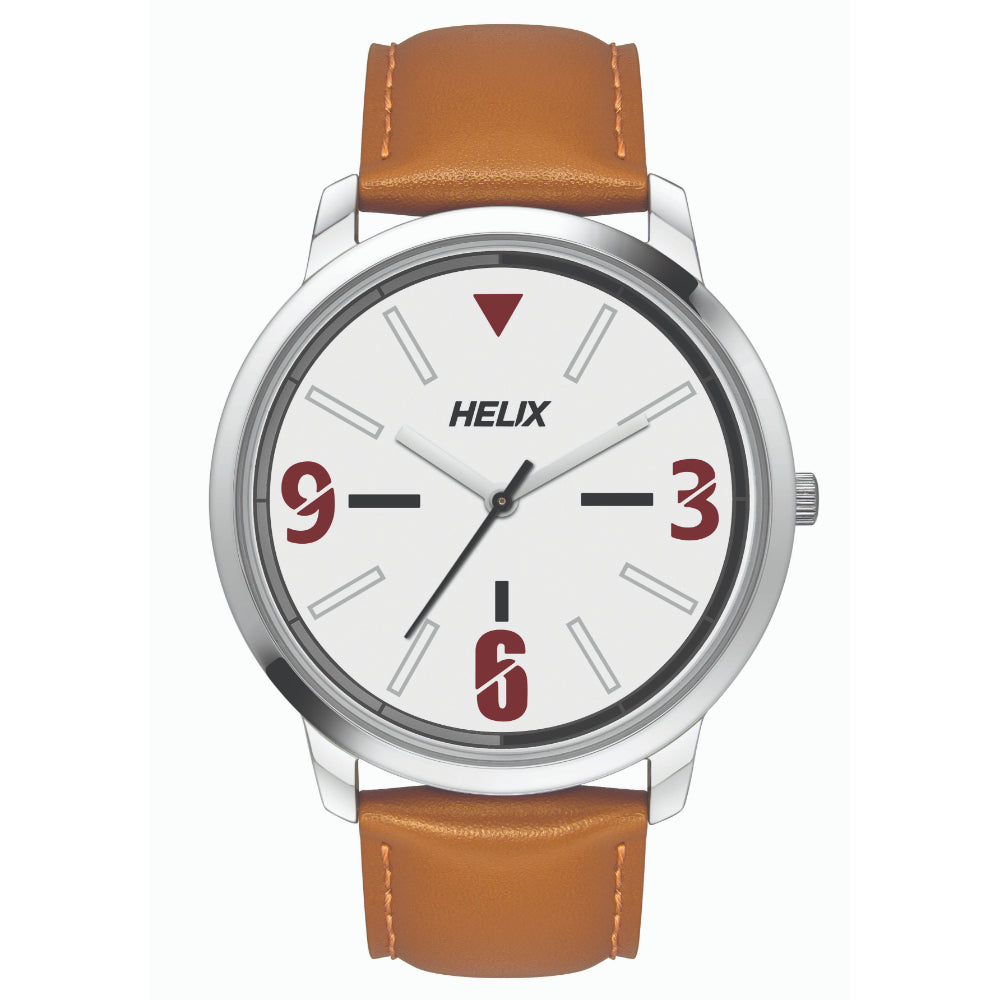 Helix By Timex Silver Round Analog Leather Watch Men -TW039HG01