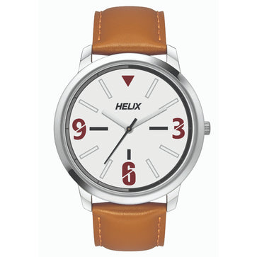 Helix By Timex Silver Round Analog Leather Watch Men -TW039HG01